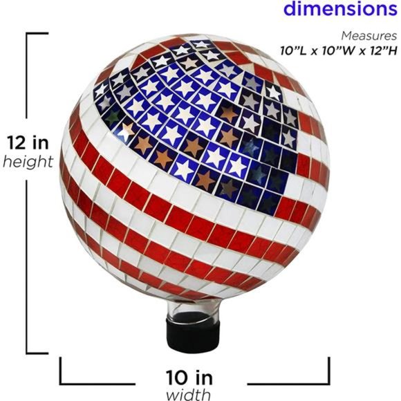 12" Tall Indoor/Outdoor Mosaic American Flag Gazing Globe Yard Art Decor - Picture 3 of 6